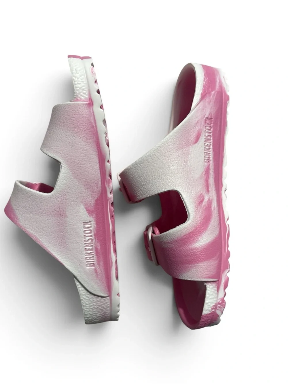 Birkenstock Kids Pink and White Two-Tone Slide Sandals